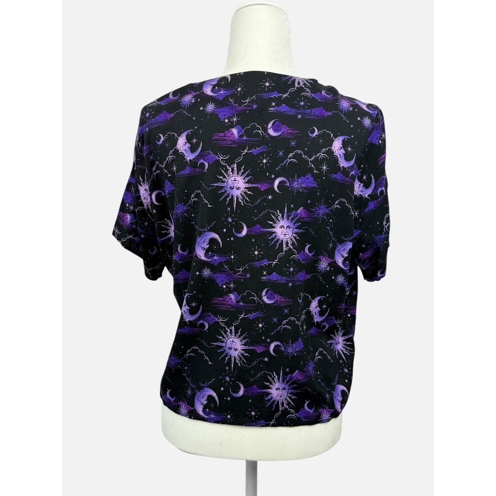 Hot Topic Celestial Tie Front Crop Top XL Purple Sun Moon Witchy - Picture 3 of 8